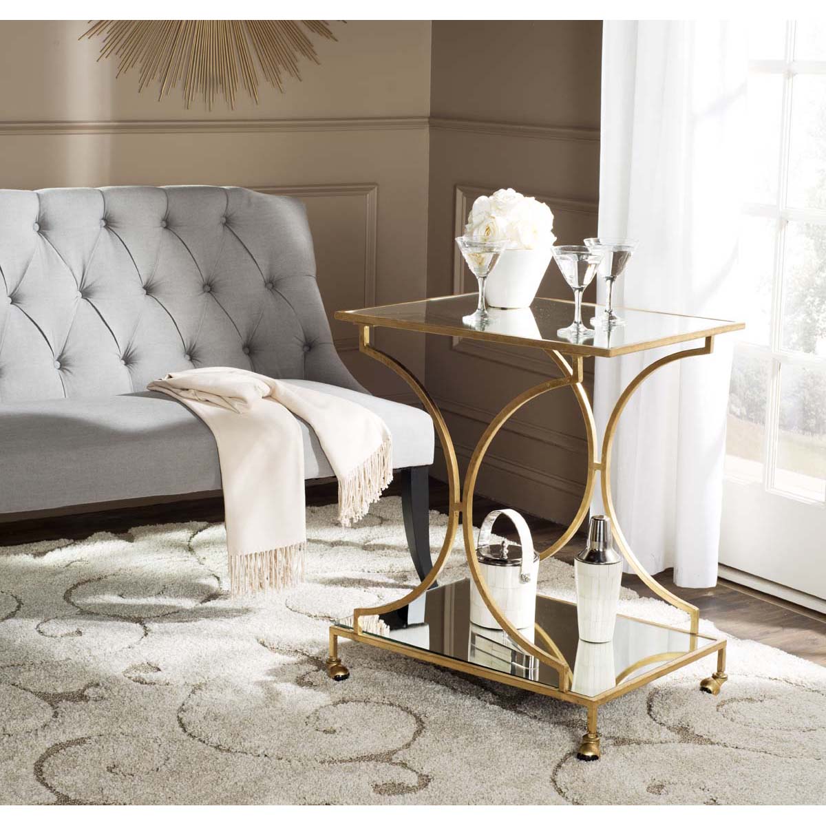 Safavieh Ignatius Bar Cart , FOX2555 - Gold/Mirror