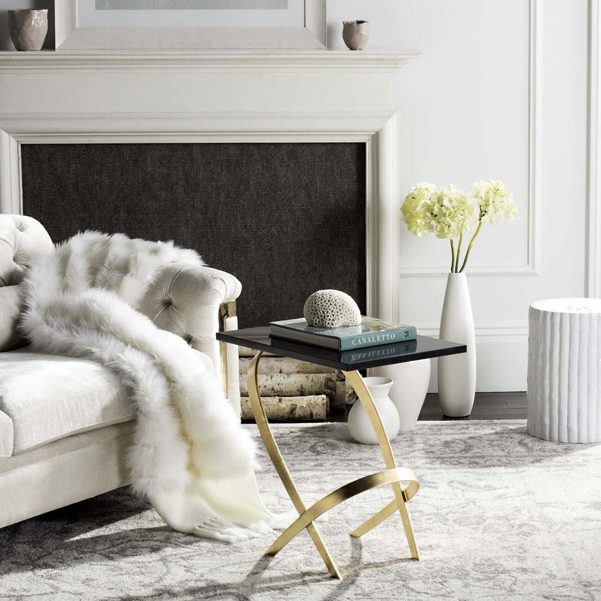 Safavieh Dovie Gold Leaf Glass Top Side Table , FOX2597 - Gold/Black