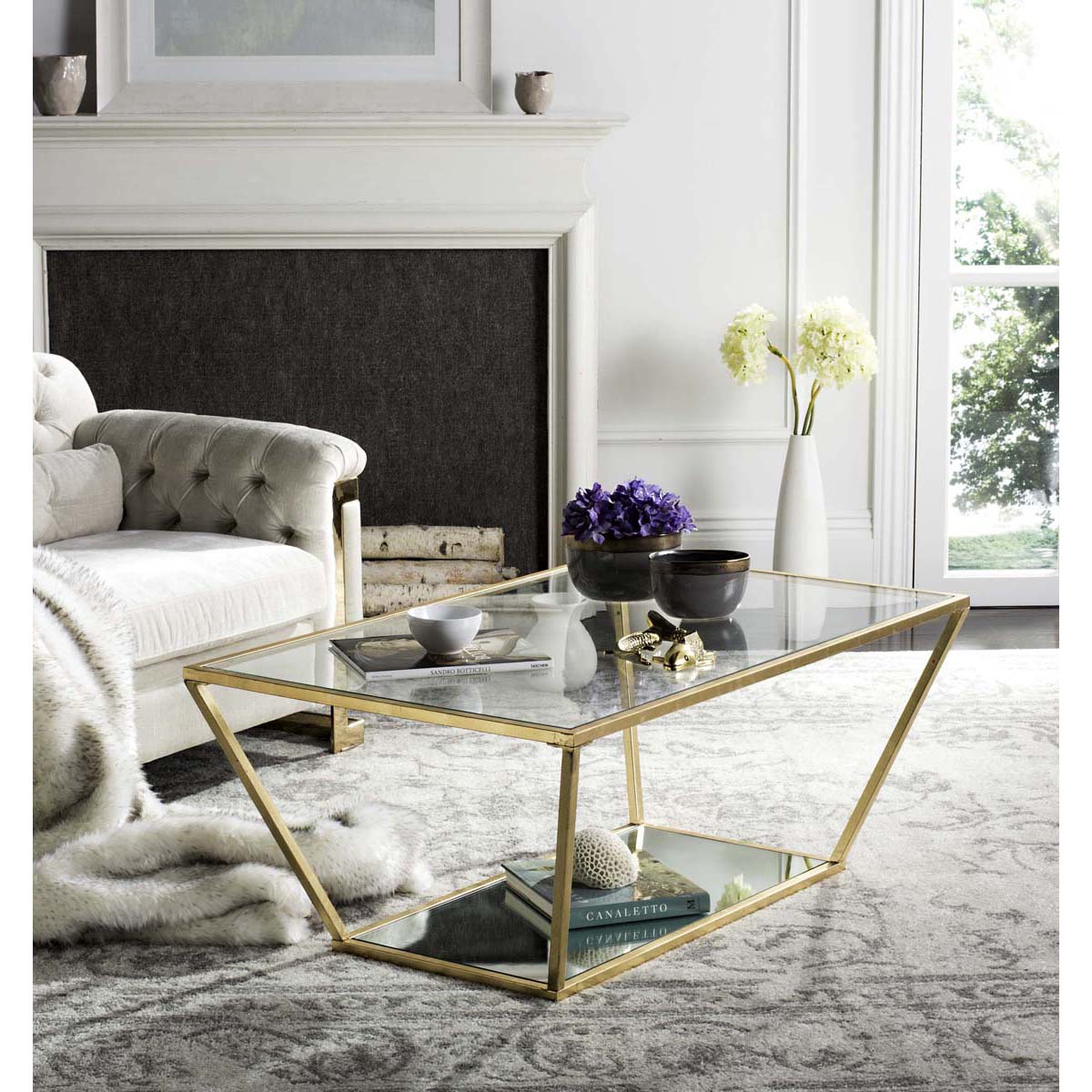 Safavieh Allene Gold Leaf Retro Coffee Table , FOX2601 - Gold/Mirror