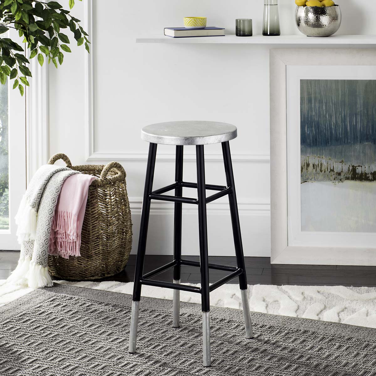 Safavieh Kenzie 30''H Silver Dipped Bar Stool , FOX3212 - Black/Silver