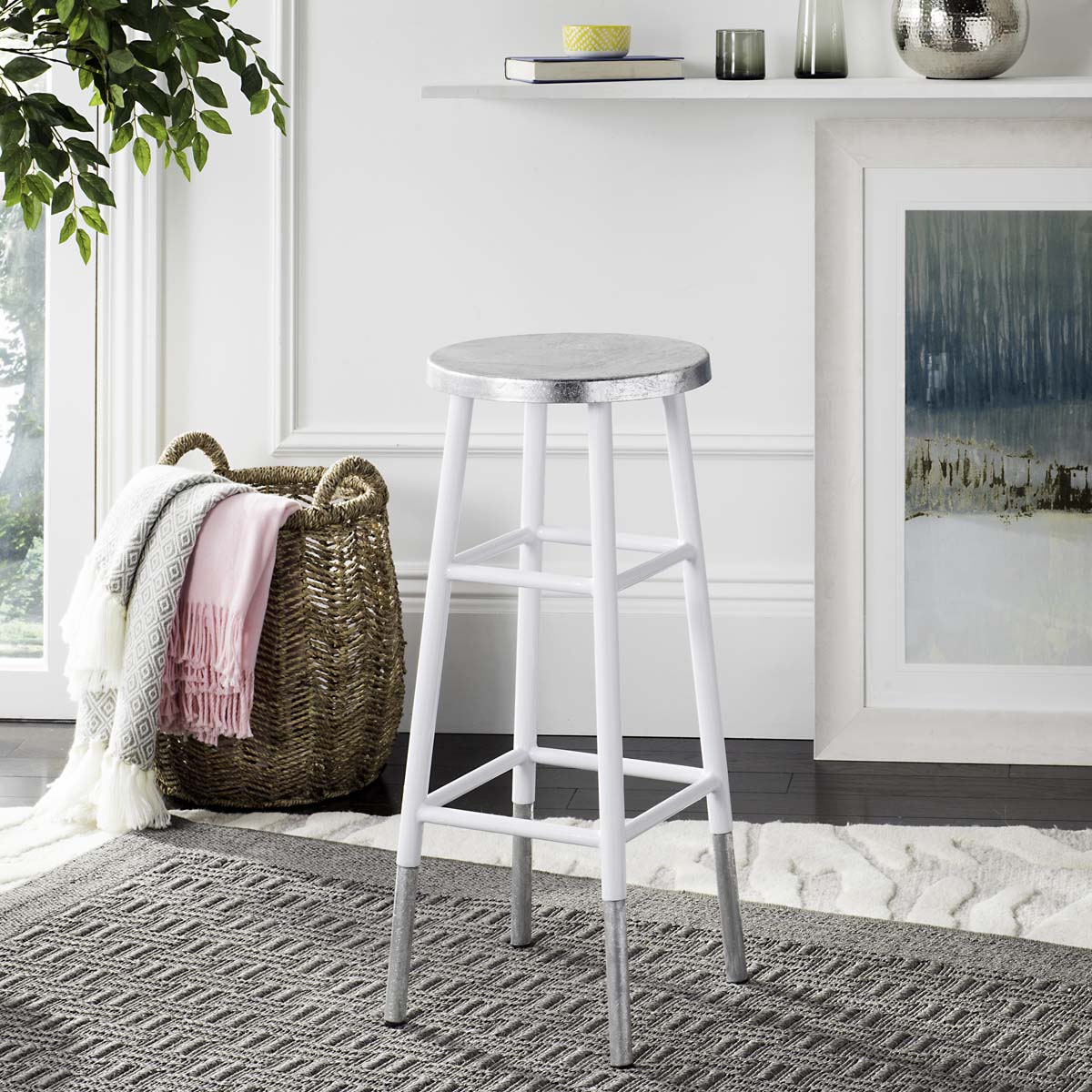Safavieh Kenzie 30''H Silver Dipped Bar Stool , FOX3212 - White/Silver