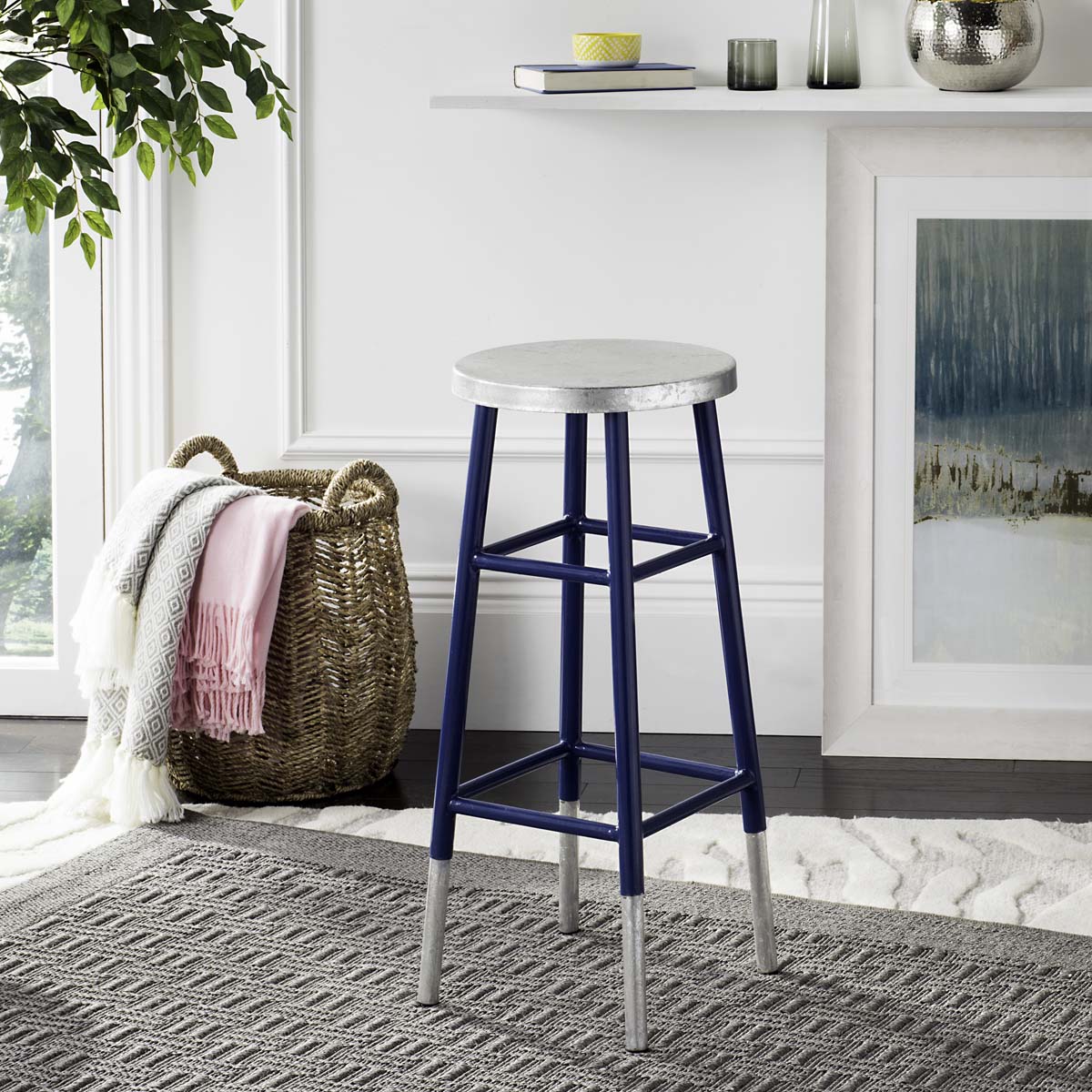 Safavieh Kenzie 30''H Silver Dipped Bar Stool , FOX3212 - Navy/Silver