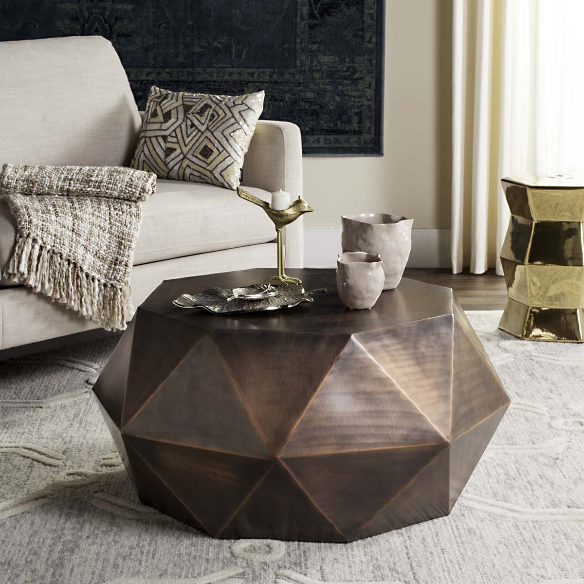 Safavieh Astrid Faceted Coffee Table , FOX3223 - Copper