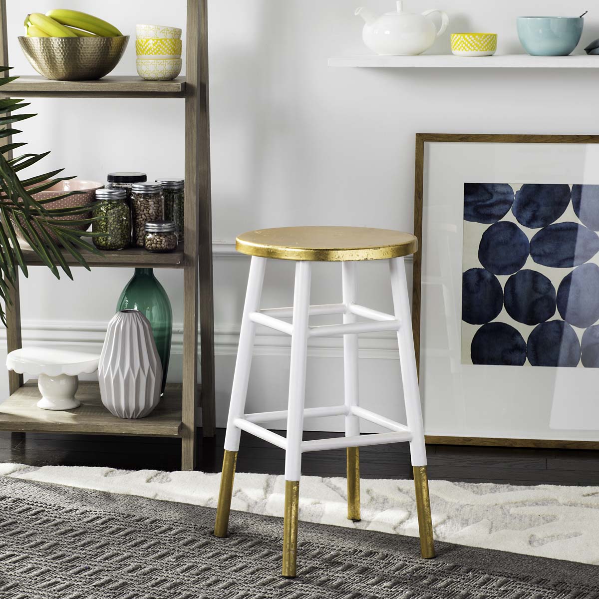 Safavieh Emery Dipped Gold Leaf Counter Stool , FOX3231 - White/Gold