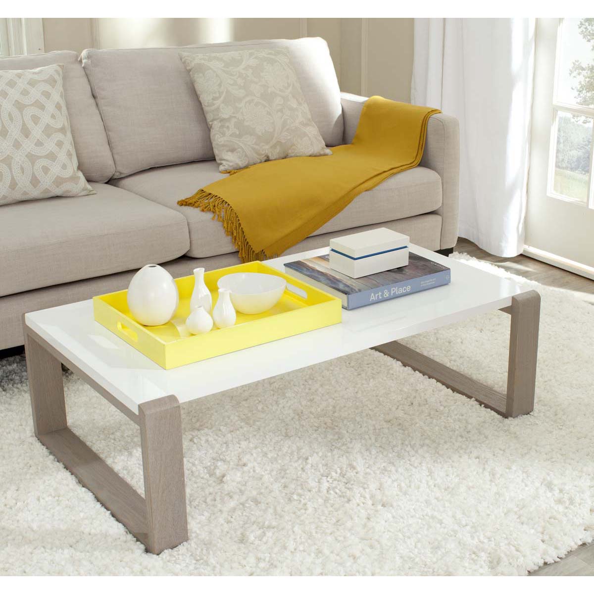 Safavieh Bartholomew Mid Century Scandinavian Lacquer Coffee Table , FOX4210 - White/Grey
