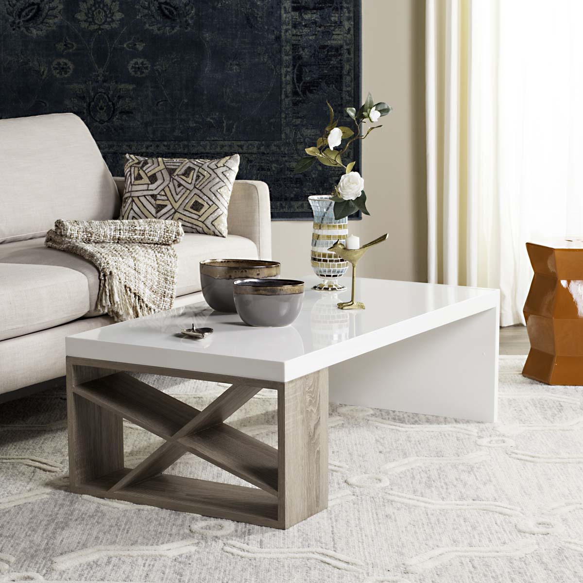 Safavieh Carlton Modern Scandinavian Side Storage Lacquer Coffee Table , FOX4236 - White/Light Oak