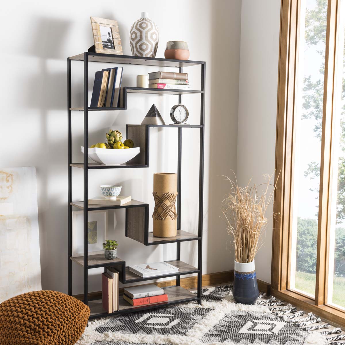 Safavieh Joanna Retro Mid Century Wood Etagere , FOX4281 - Light Brown/Black
