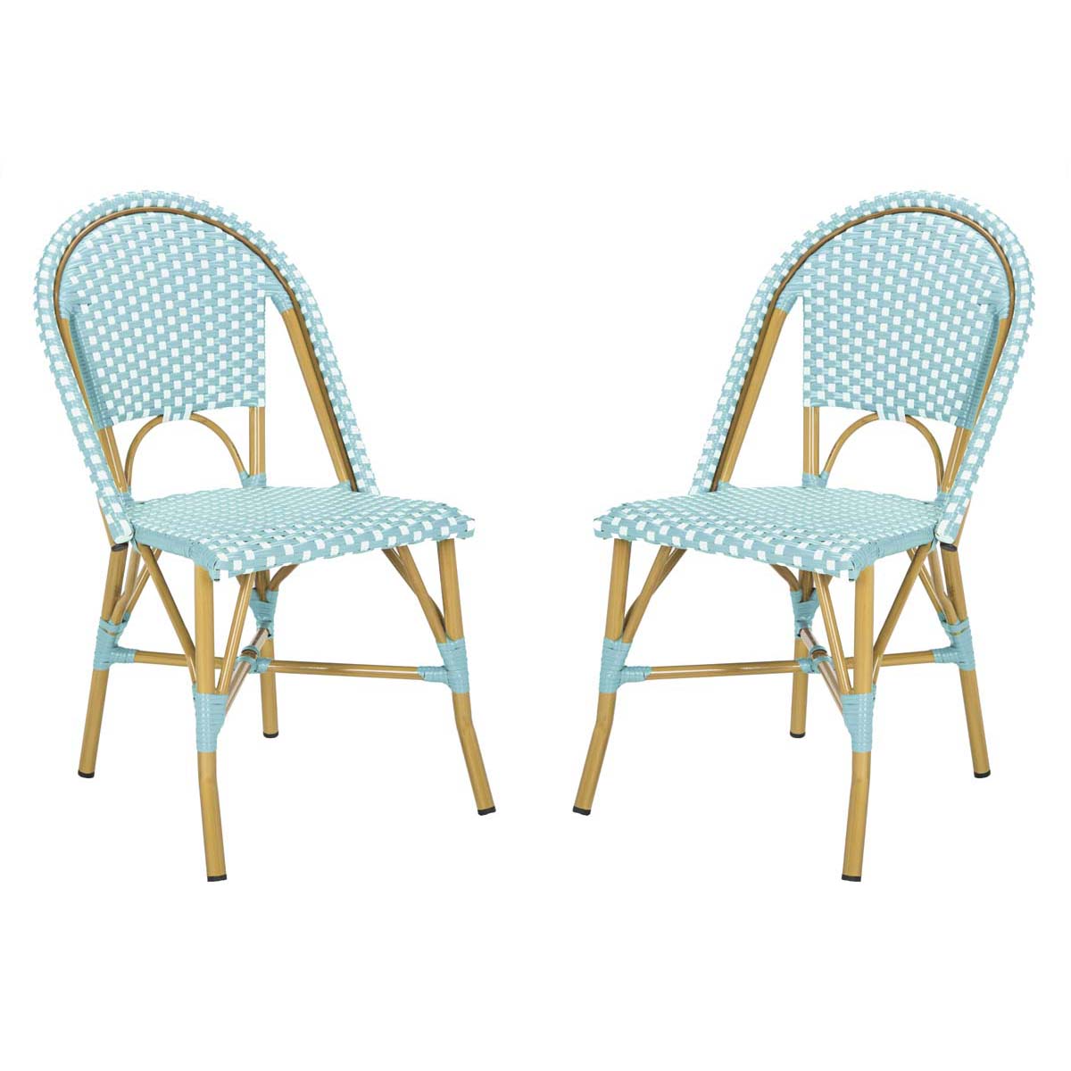 Safavieh Salcha Indoor Outdoor French Bistro Side Chair, FOX5210J - Teal / White / Light Brown