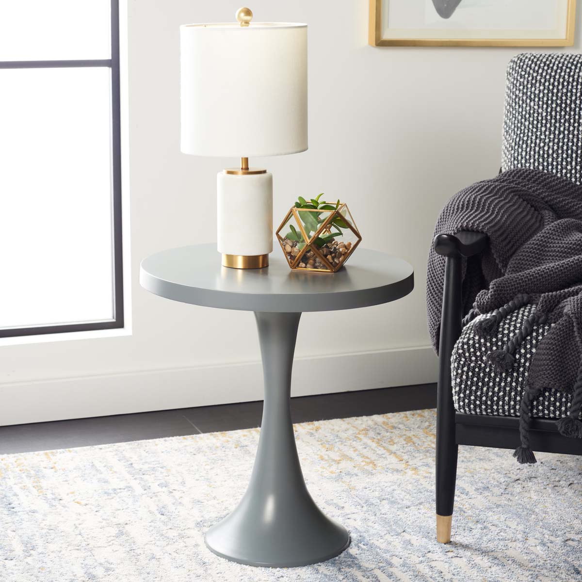 Safavieh Galium Aluminum Round Top Side Table , FOX5500 - Dark Grey