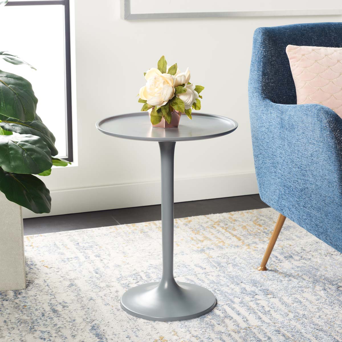 Safavieh Platina Round Top Sleek Table , FOX5510 - Dark Grey