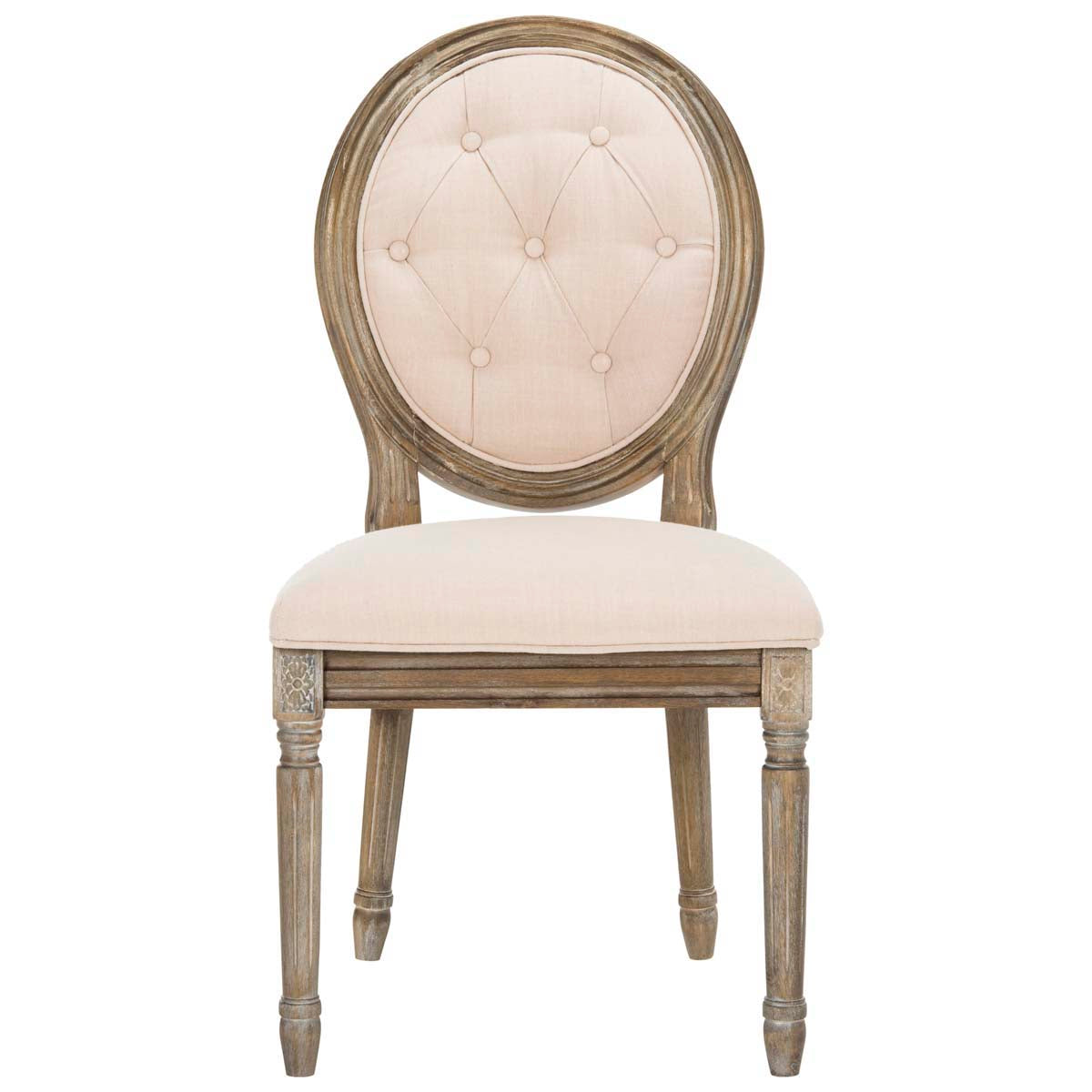 Safavieh Holloway Tufted Oval Side Chair, FOX6235 - Beige/Rustic Oak (Set of 2)
