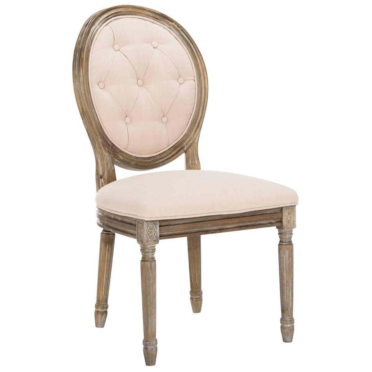Safavieh Holloway Tufted Oval Side Chair, FOX6235 - Beige/Rustic Oak (Set of 2)