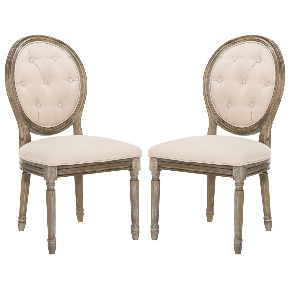Safavieh Holloway Tufted Oval Side Chair, FOX6235 - Beige/Rustic Oak (Set of 2)