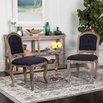 Safavieh Eloise 20''H French Leg Dining Chair, FOX6264 - Black Linen/Rustic Oak (Set of 2)