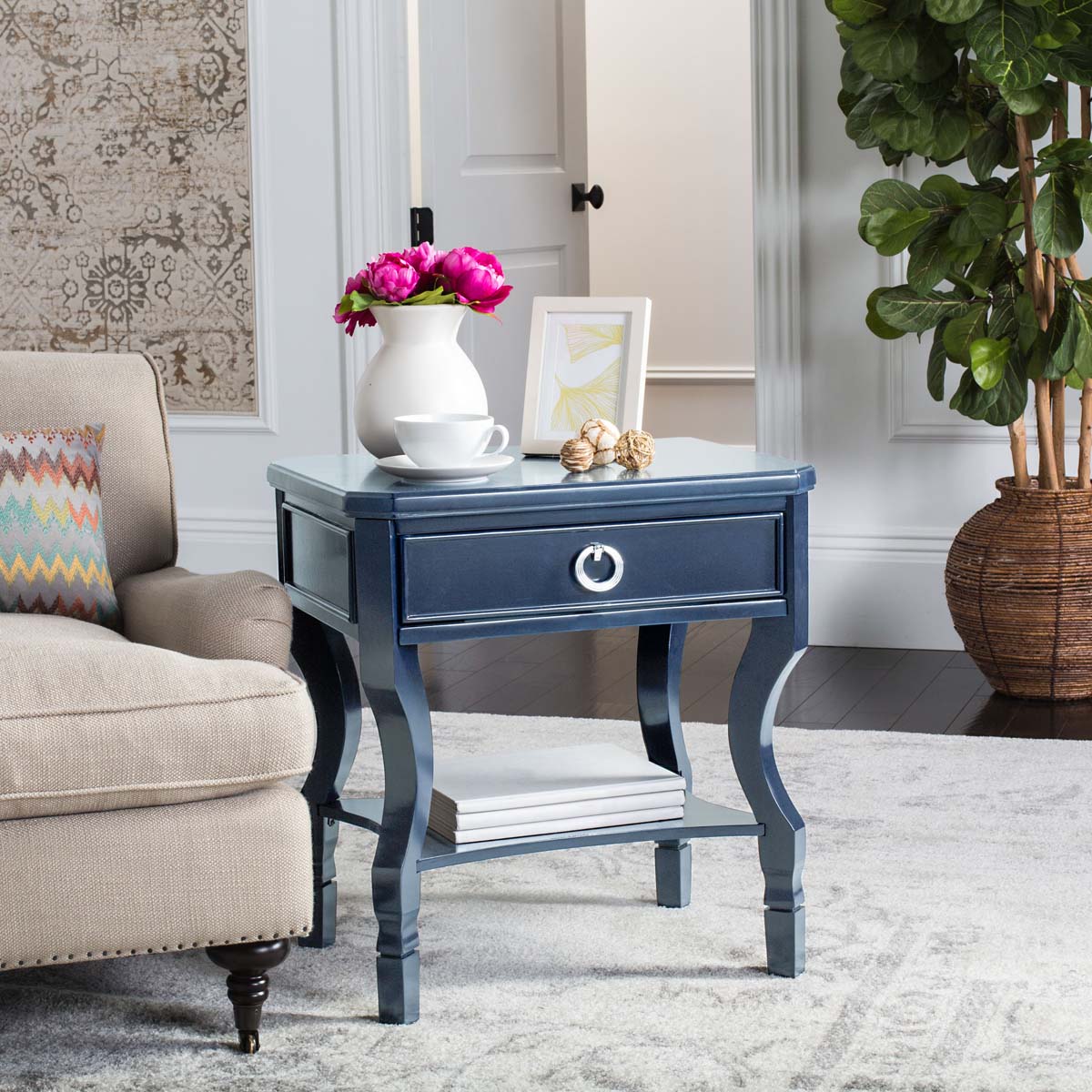 Safavieh Alaia One Drawer Night Stand , FOX6275 - Navy