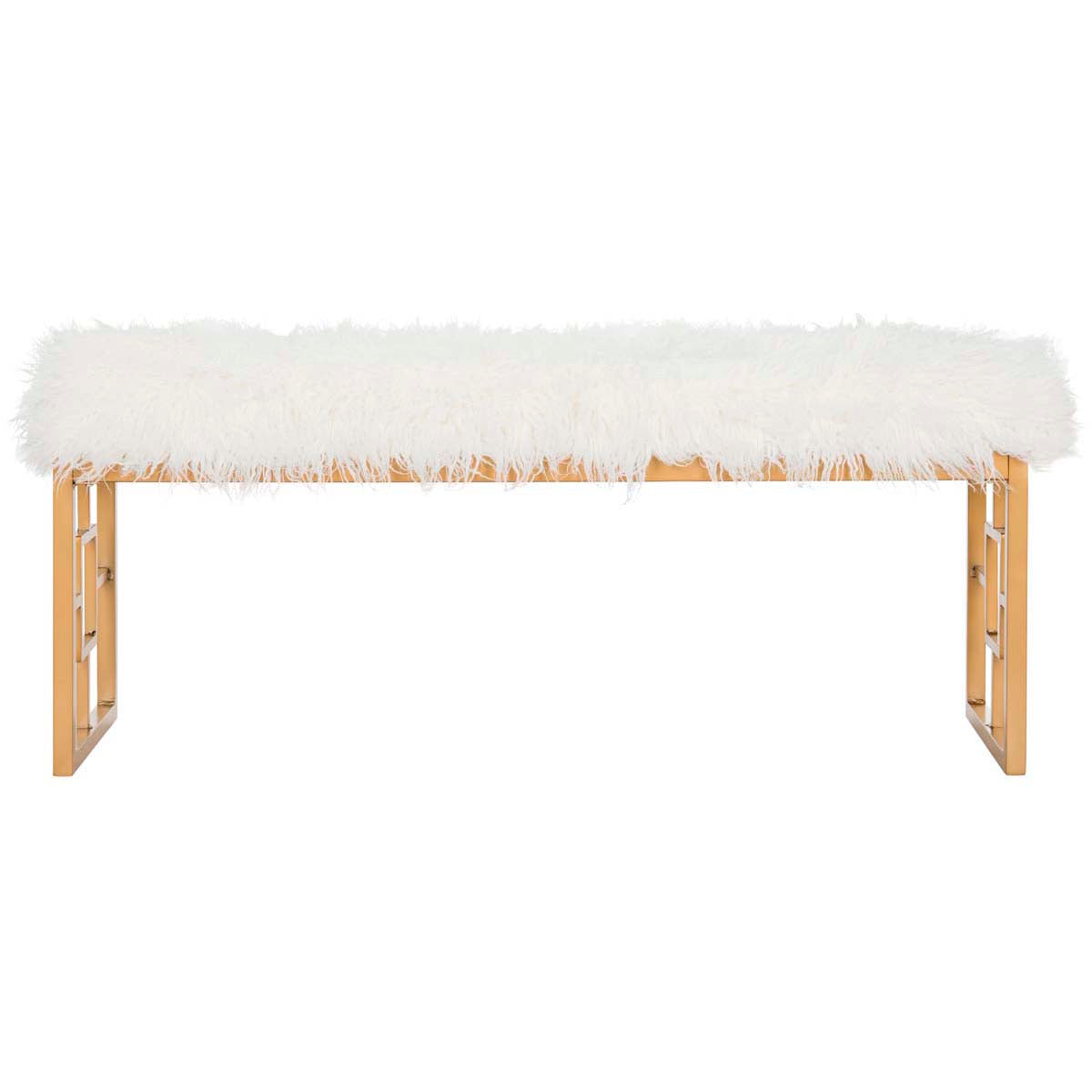 Safavieh Mera Faux Sheepskin Bench , FOX6291 - White Faux/Gold Liquid