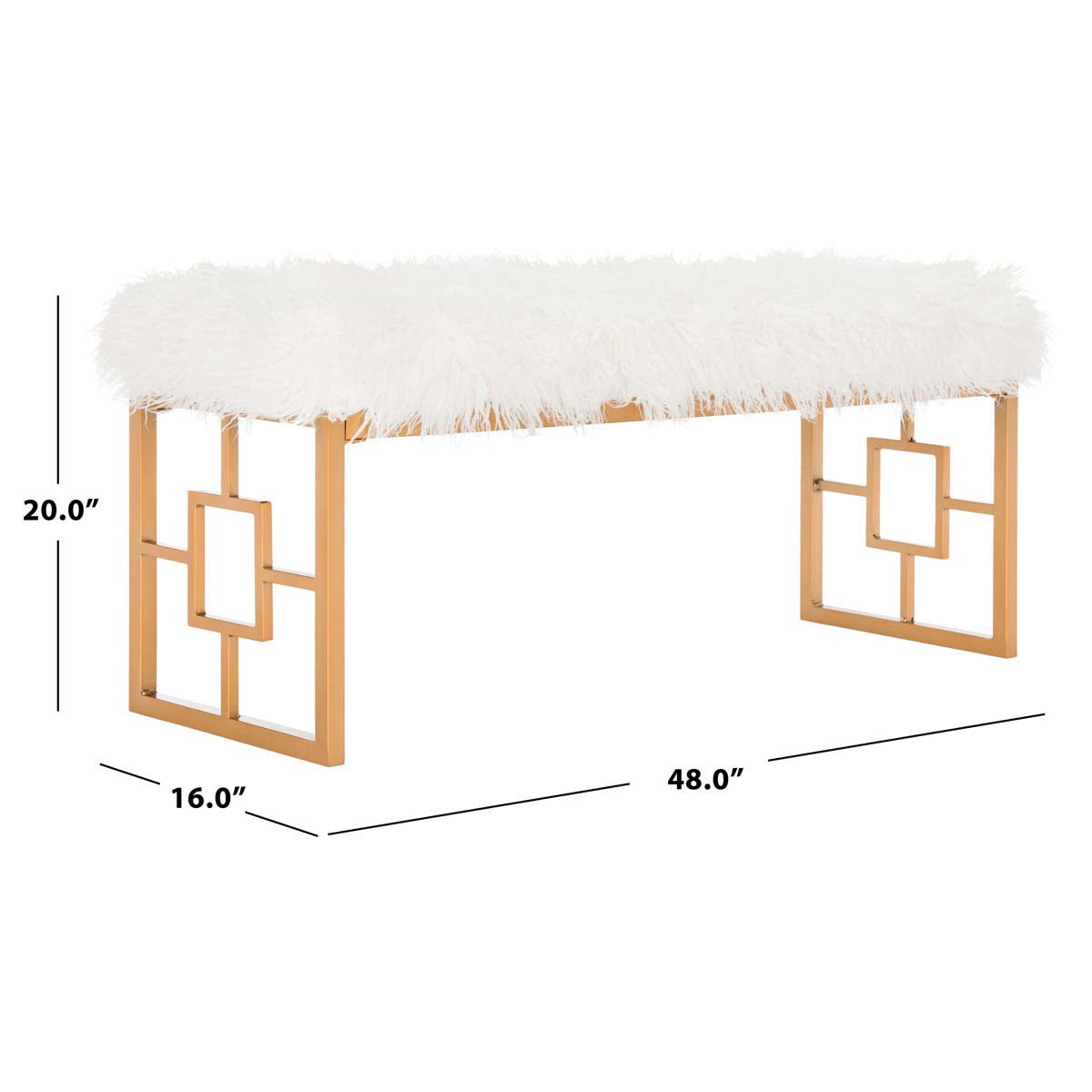 Safavieh Mera Faux Sheepskin Bench , FOX6291 - White Faux/Gold Liquid
