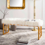 Safavieh Mera Faux Sheepskin Bench , FOX6291 - White Faux/Gold Liquid