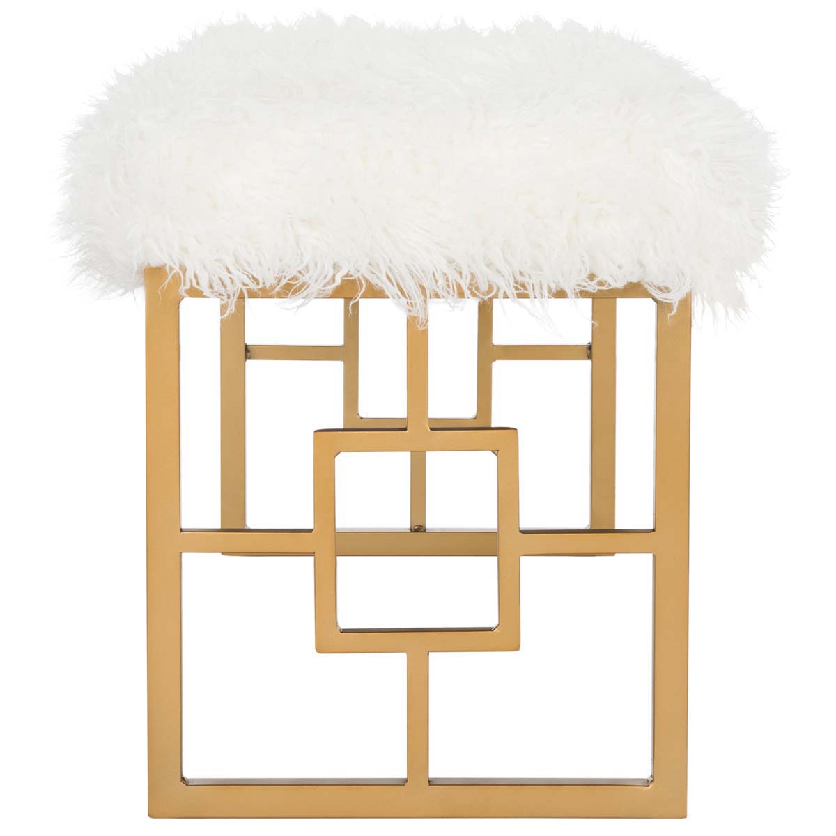 Safavieh Mera Faux Sheepskin Bench , FOX6291 - White Faux/Gold Liquid