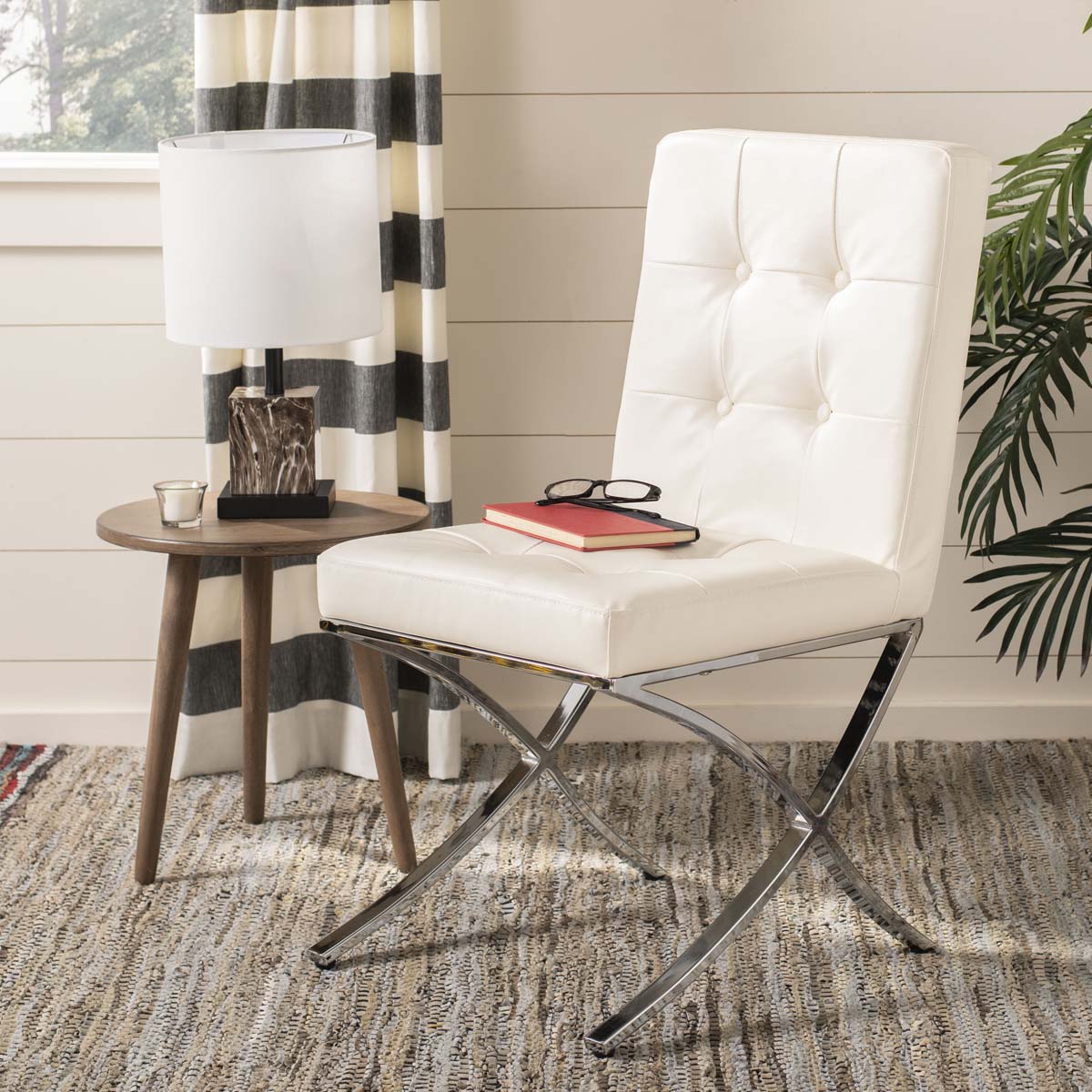 Safavieh Walsh Tufted Side Chair , FOX6300 - White Pu/Chrome