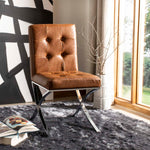 Safavieh Walsh Tufted Side Chair , FOX6300 - Light Brown Pu/Chrome