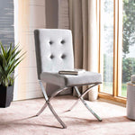 Safavieh Walsh Tufted Side Chair , FOX6300 - Grey Velvet/Chrome