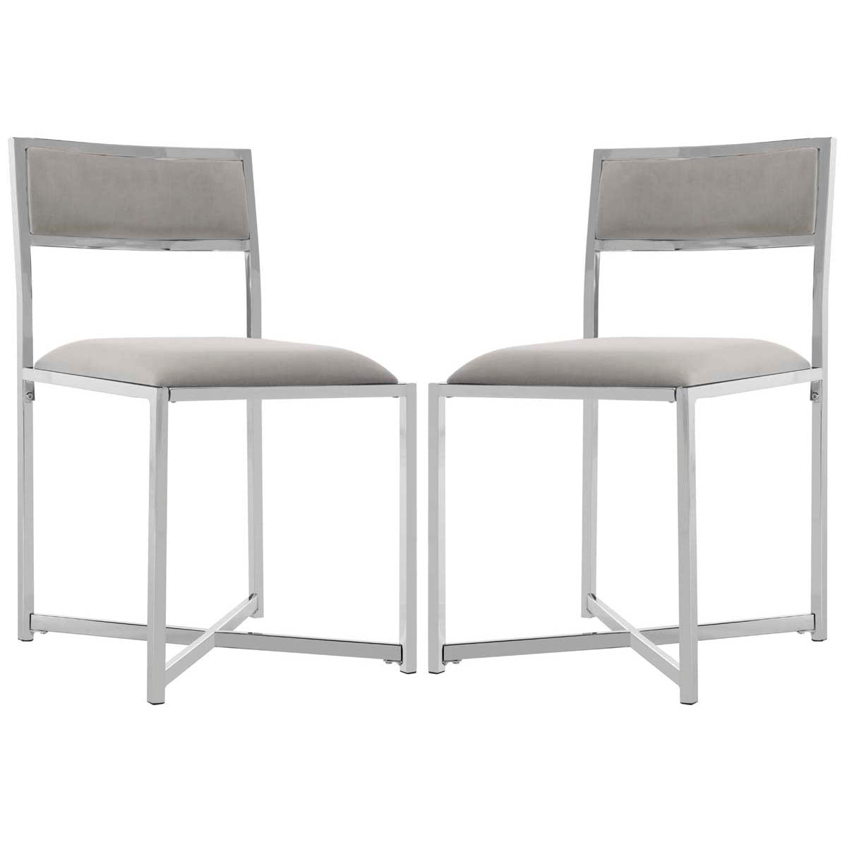 Safavieh Menken Chrome Side Chair, FOX6301 - Grey Velvet/Metal Chrome (Set of 2)