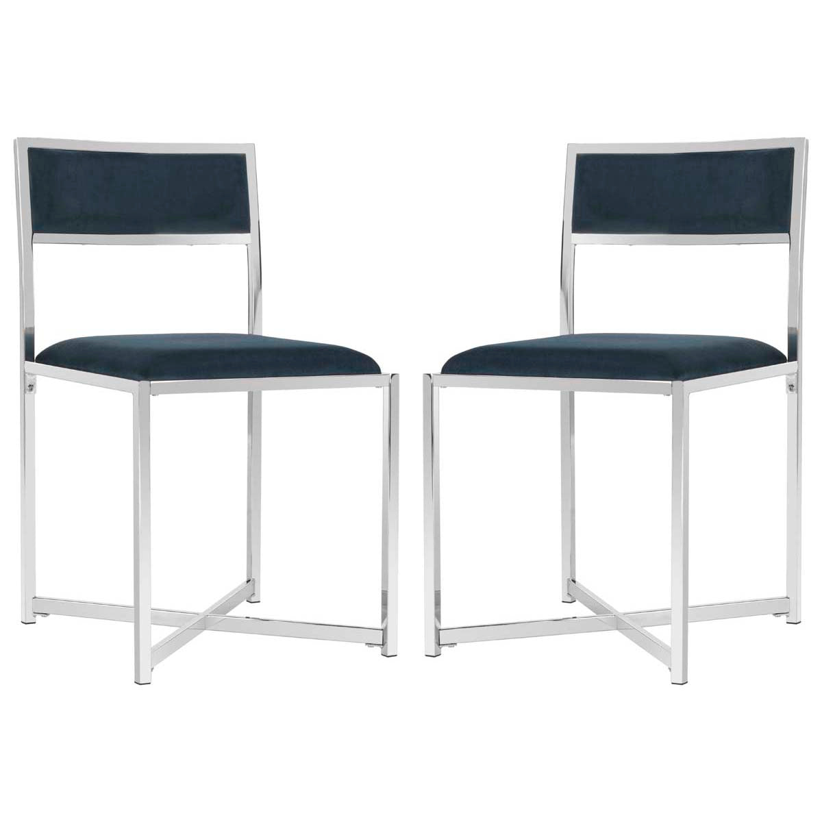 Safavieh Menken Chrome Side Chair, FOX6301 - Navy Velvet/Metal Chrome (Set of 2)