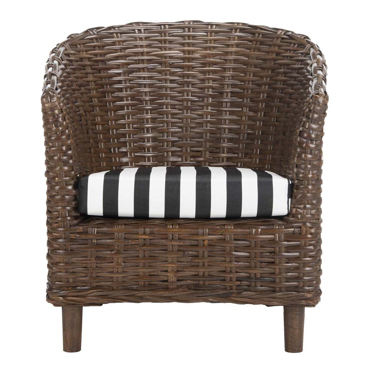 Safavieh Omni Rattan Barrel Chair , FOX6501 - Brown/Black&White Cushion 
