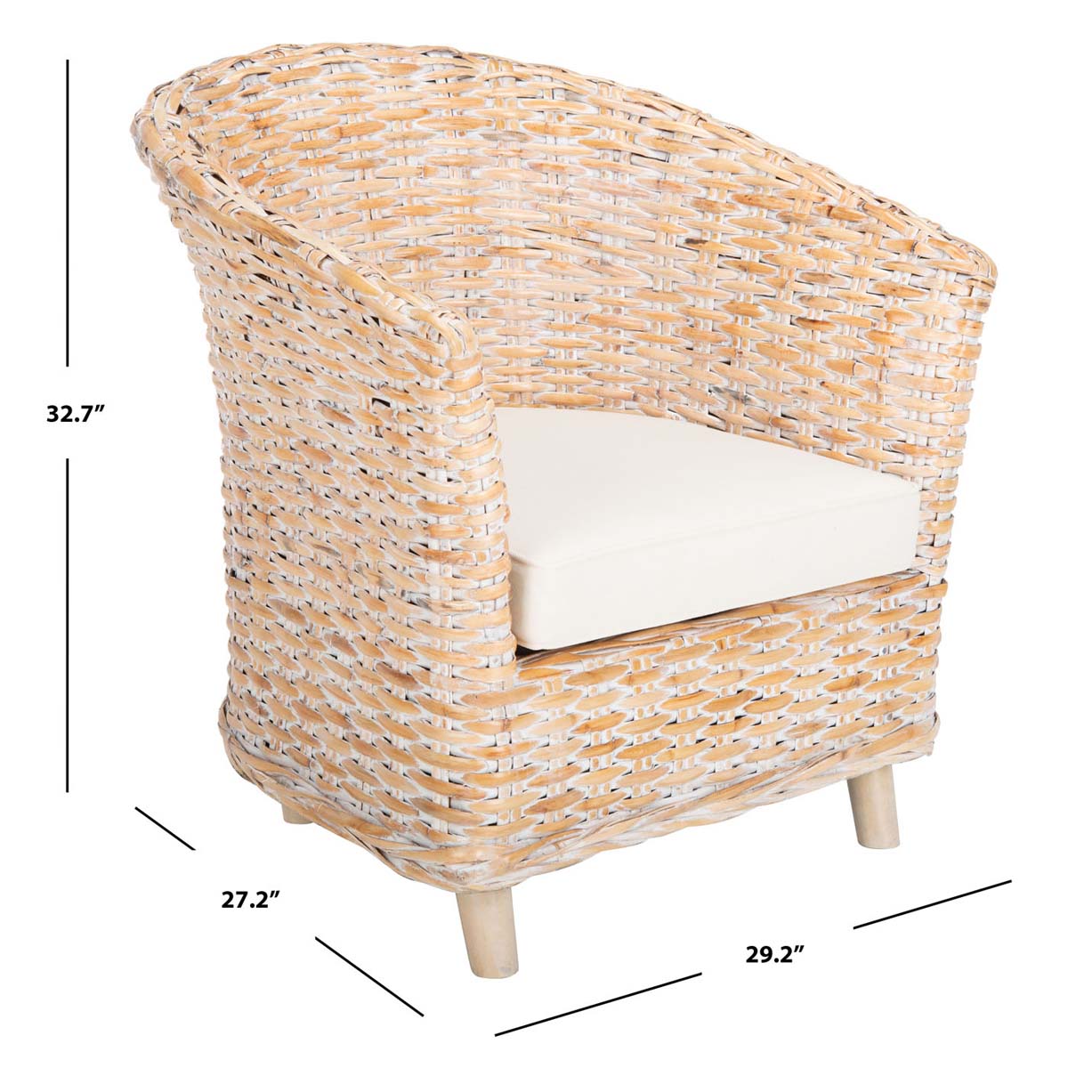 Safavieh Omni Rattan Barrel Chair , FOX6501 - Natural White Wash/White 