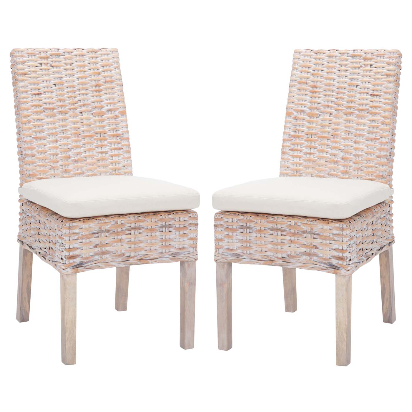 Safavieh Sanibel Side Chair W/ Cushion , FOX6541 - Natural White Wash / White