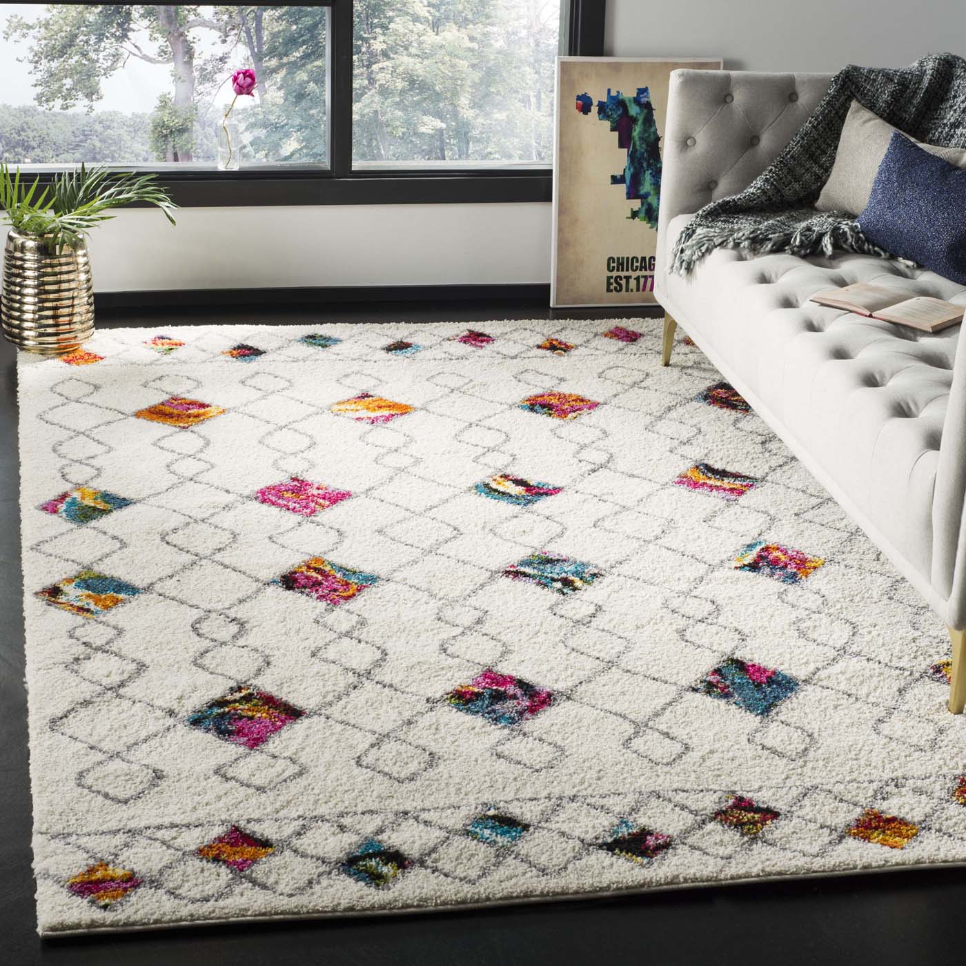 Safavieh Fiesta Shag 361 Rug, FSG361 - Cream / Multi