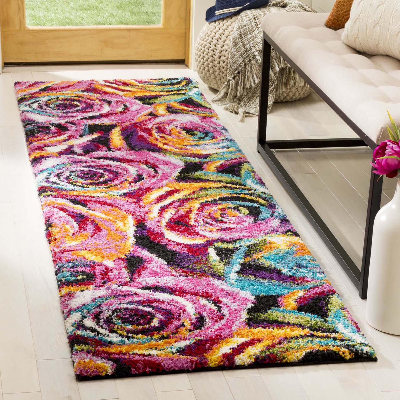 Safavieh Fiesta Shag 366 Rug, FSG366 - Fuchsia / Multi