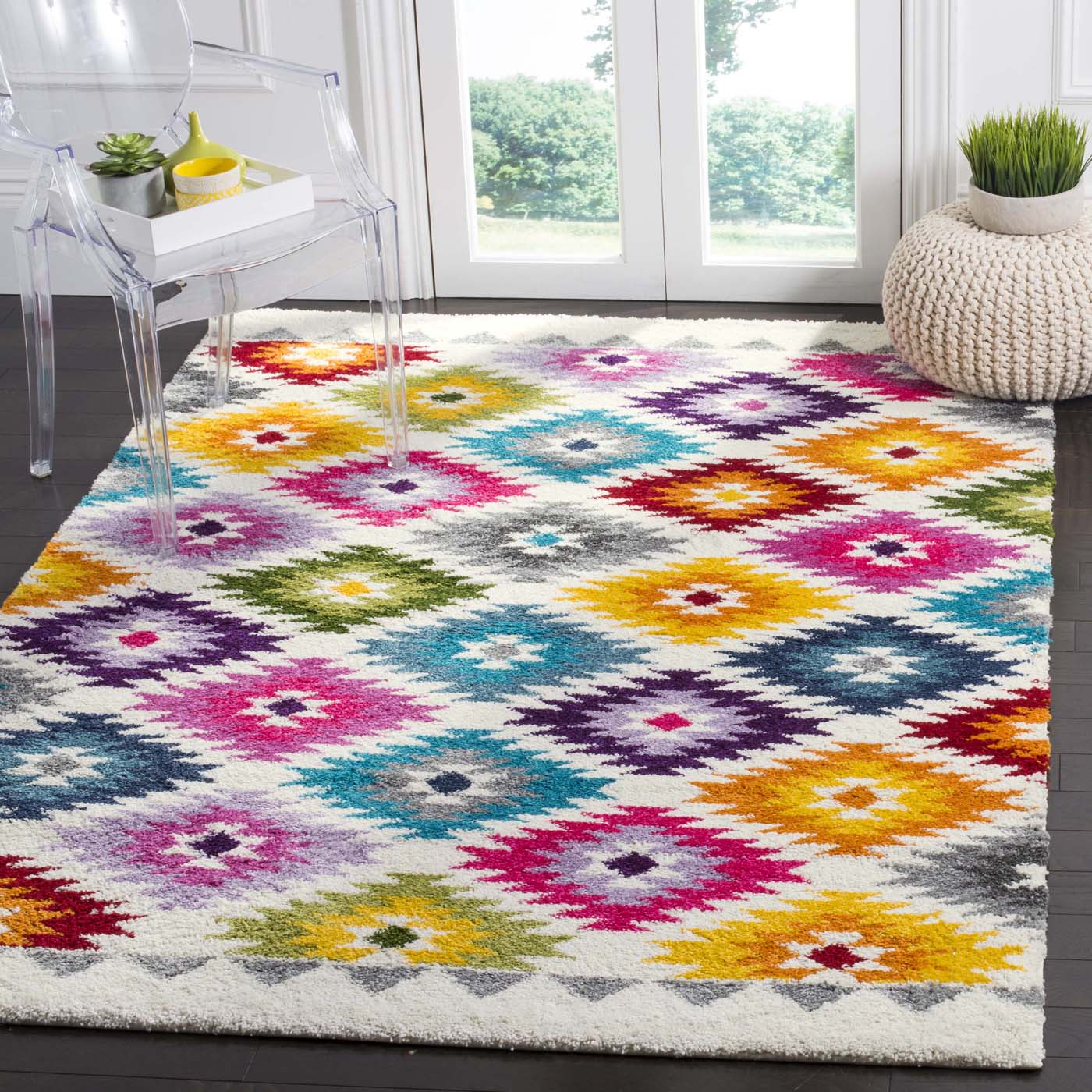 Safavieh Fiesta Shag 374 Rug, FSG374 - Cream / Multi