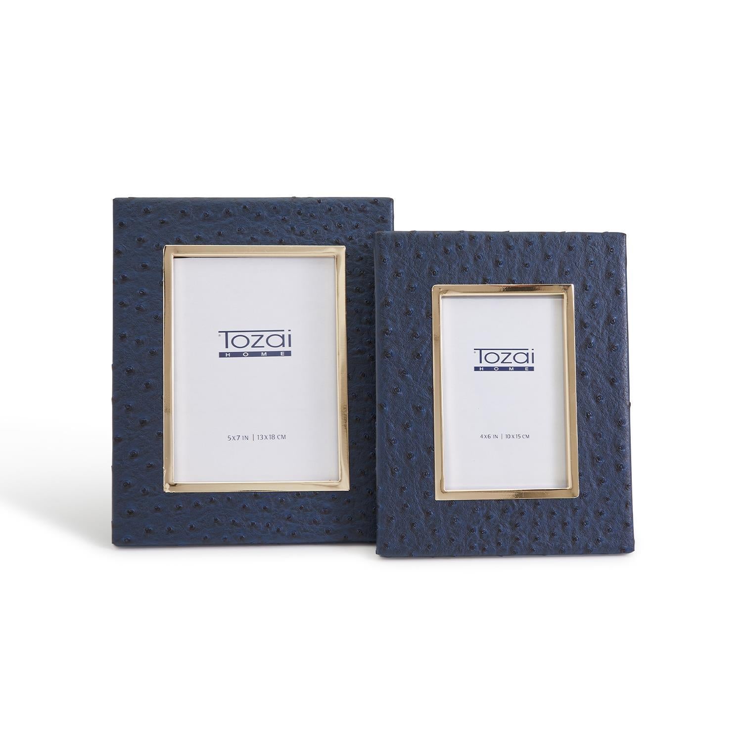 Two's Company S/2 Navy Ostrich Photo Frames Incl 2 Sizes