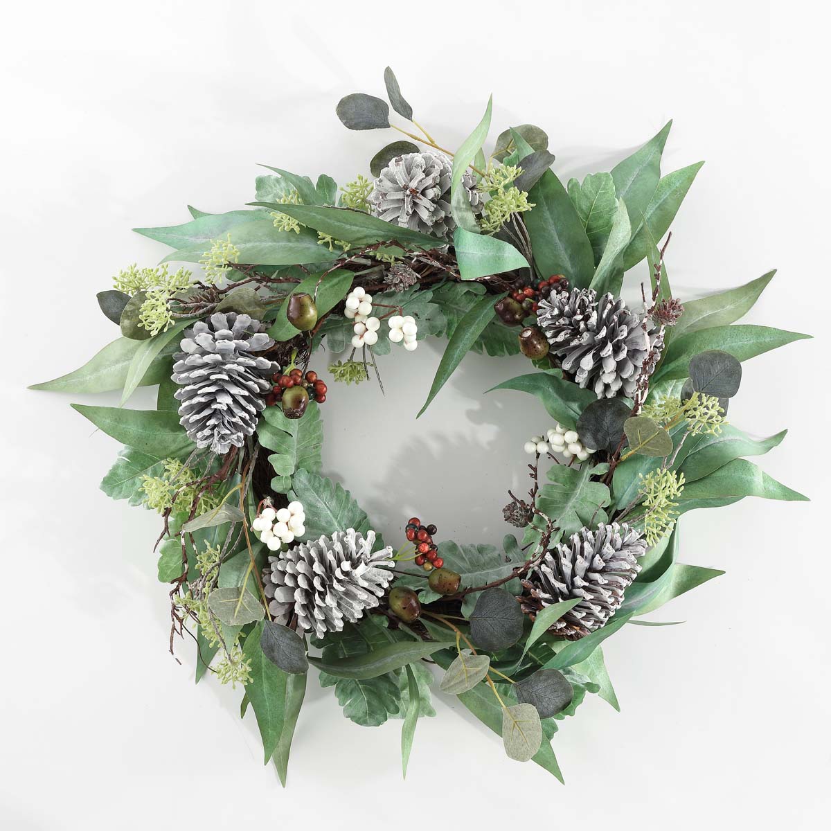 Safavieh Faux 24 Inch Eucalyptus & Berries Wreath W/ Pine Cones , FXP1072