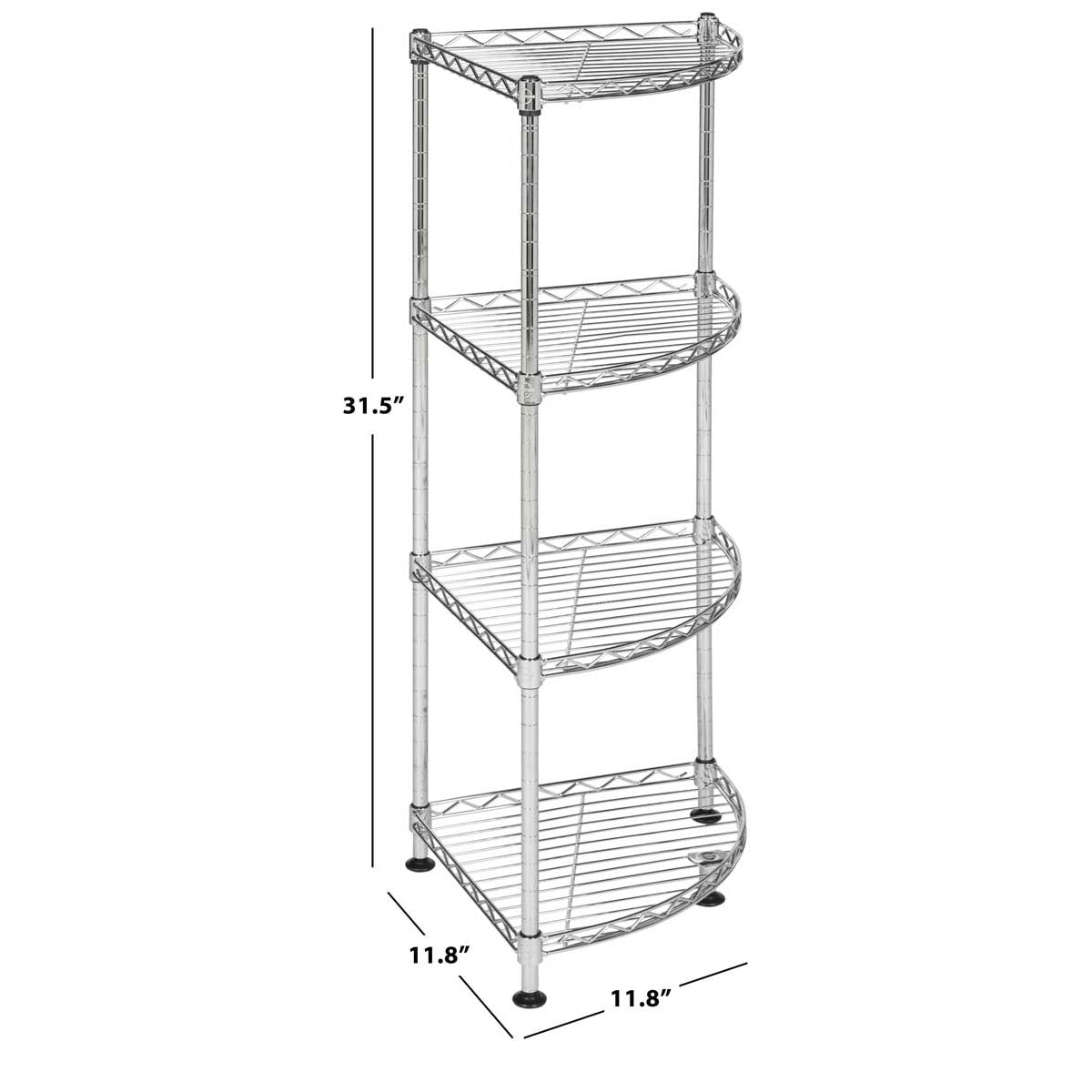 Safavieh Damaris 4 Tier Chrome Wire Corner Rack (11.8 In. W X 11.8 In. D X 31.5 In. H) , HAC1004 - Chrome