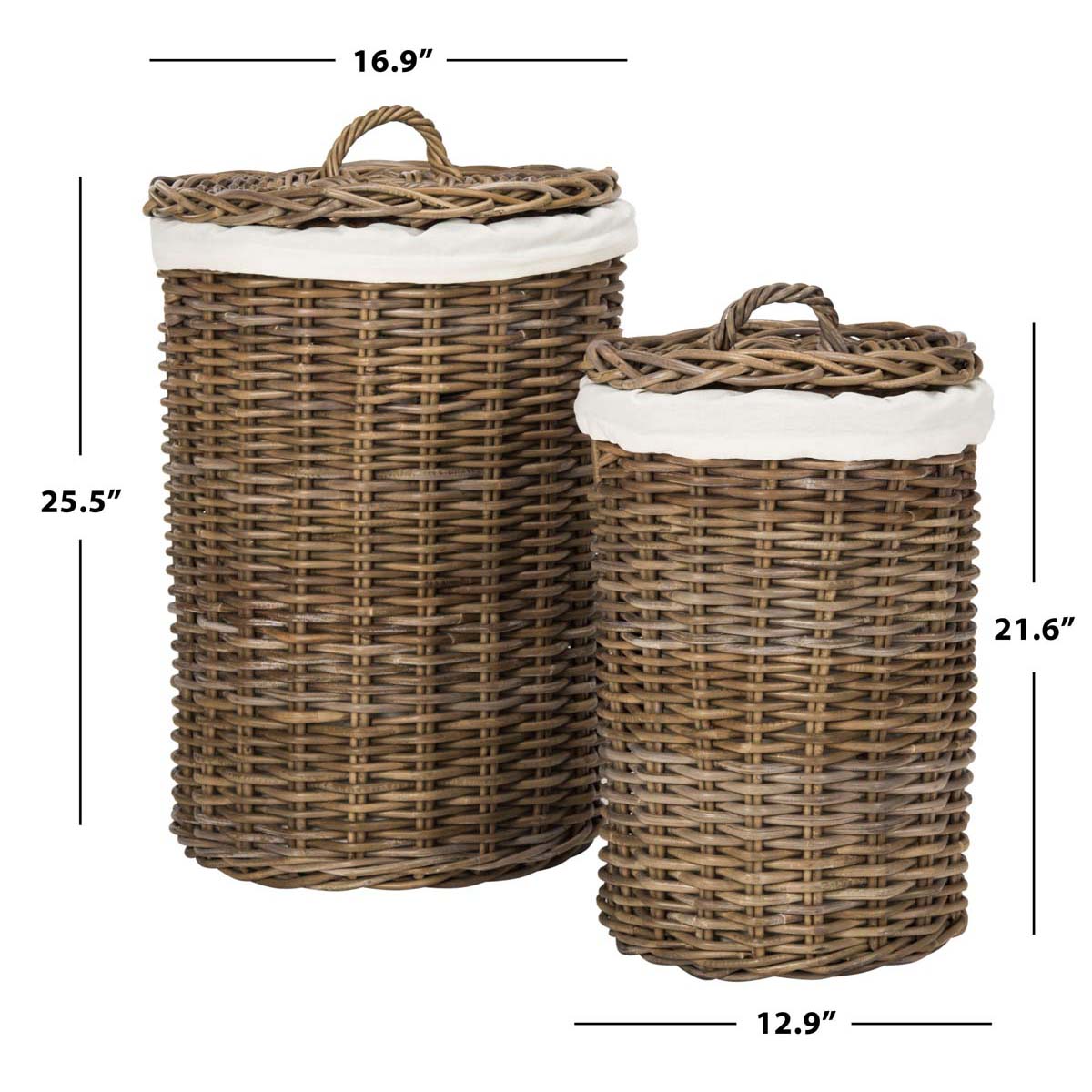 Safavieh Millen Rattan Round Set Of 2 Laundry Baskets , HAC6001 - Natural
