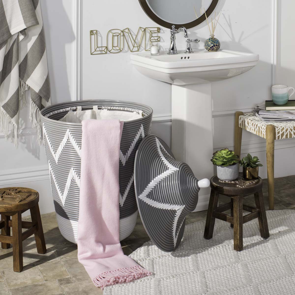 Safavieh Reina Rattan Jar Basket , HAC6004 - Grey / White