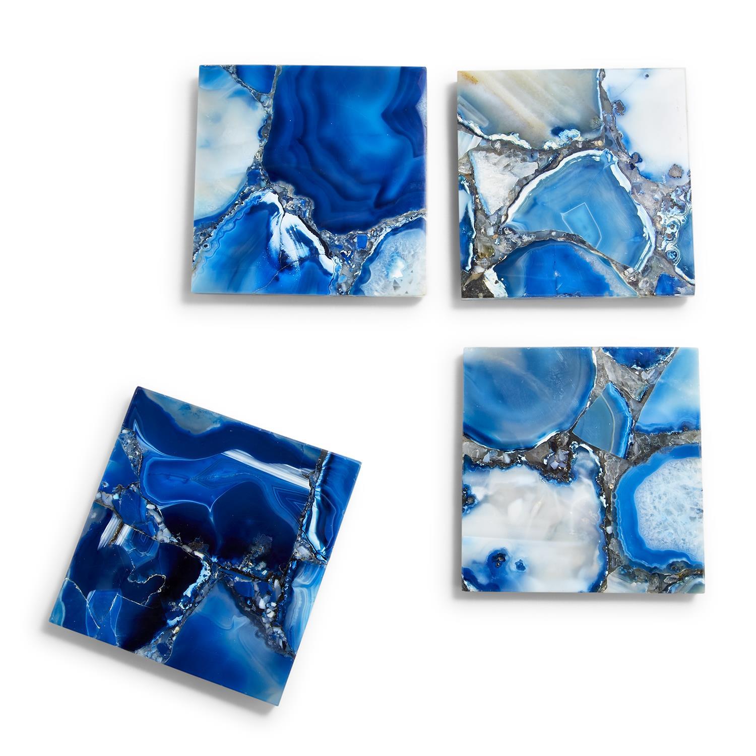 Two's Company S/4 Blue Agate Coasters with Resin Base