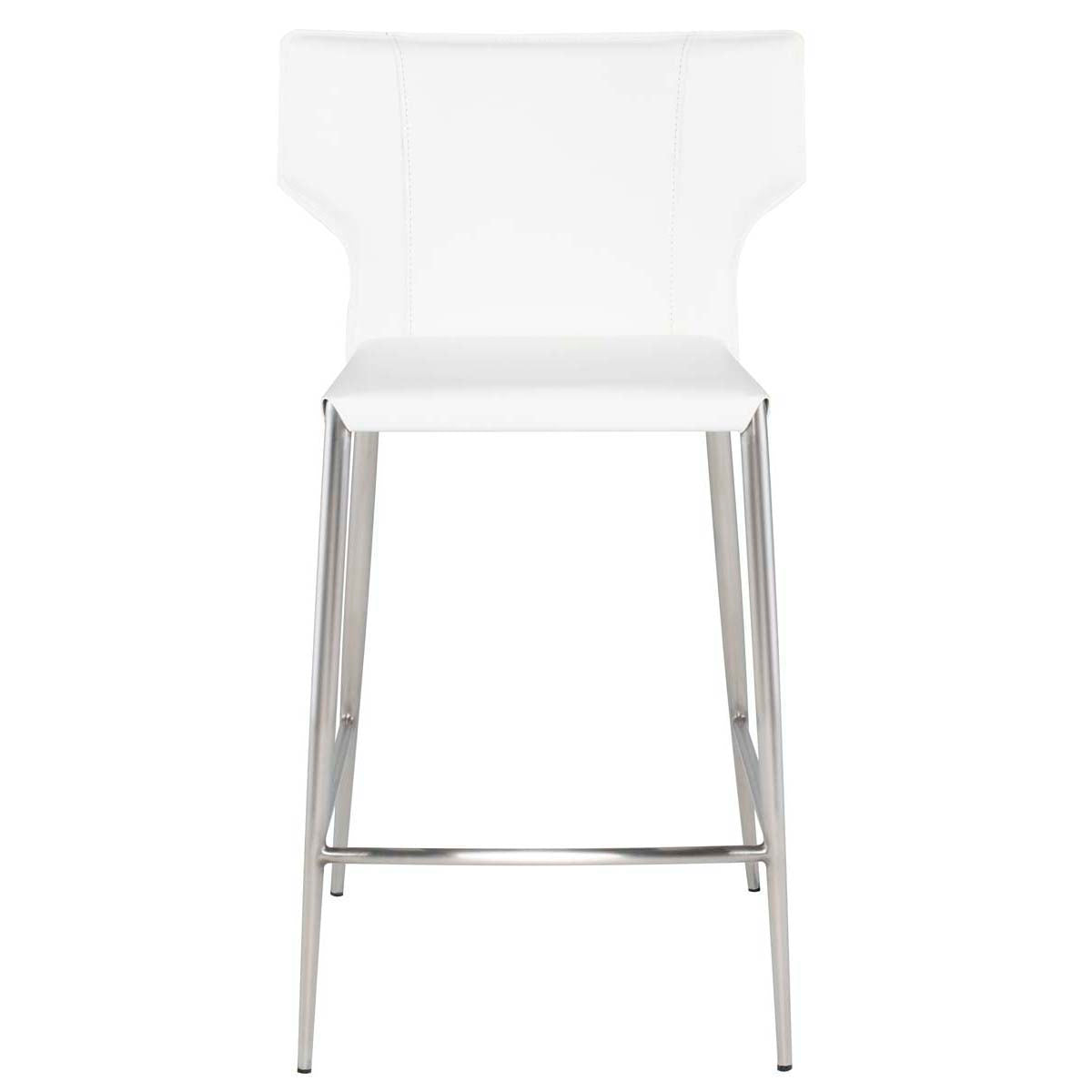 Nuevo Wayne Leather/Stainless Steel Counter Stool - White