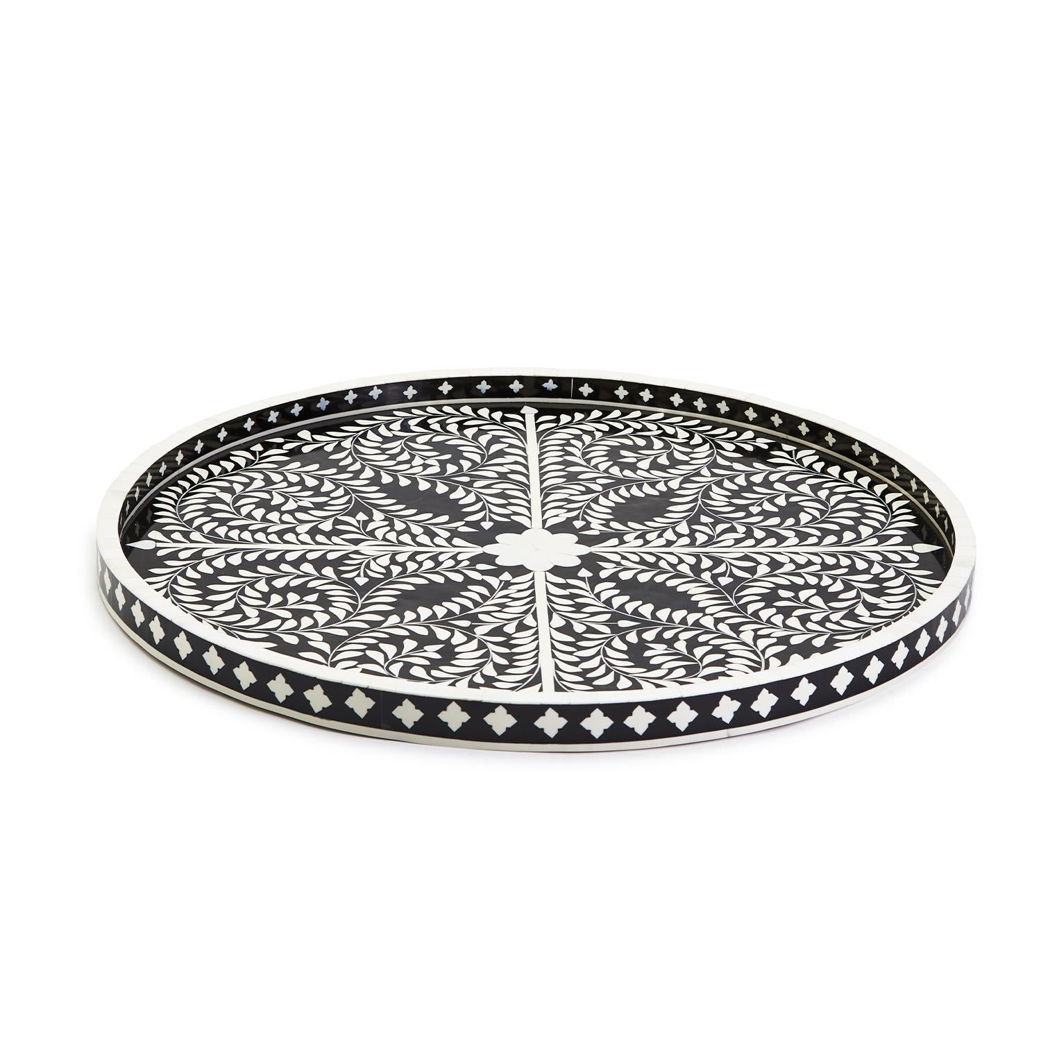Two's Company Black and White Decorative Round Serving Tray