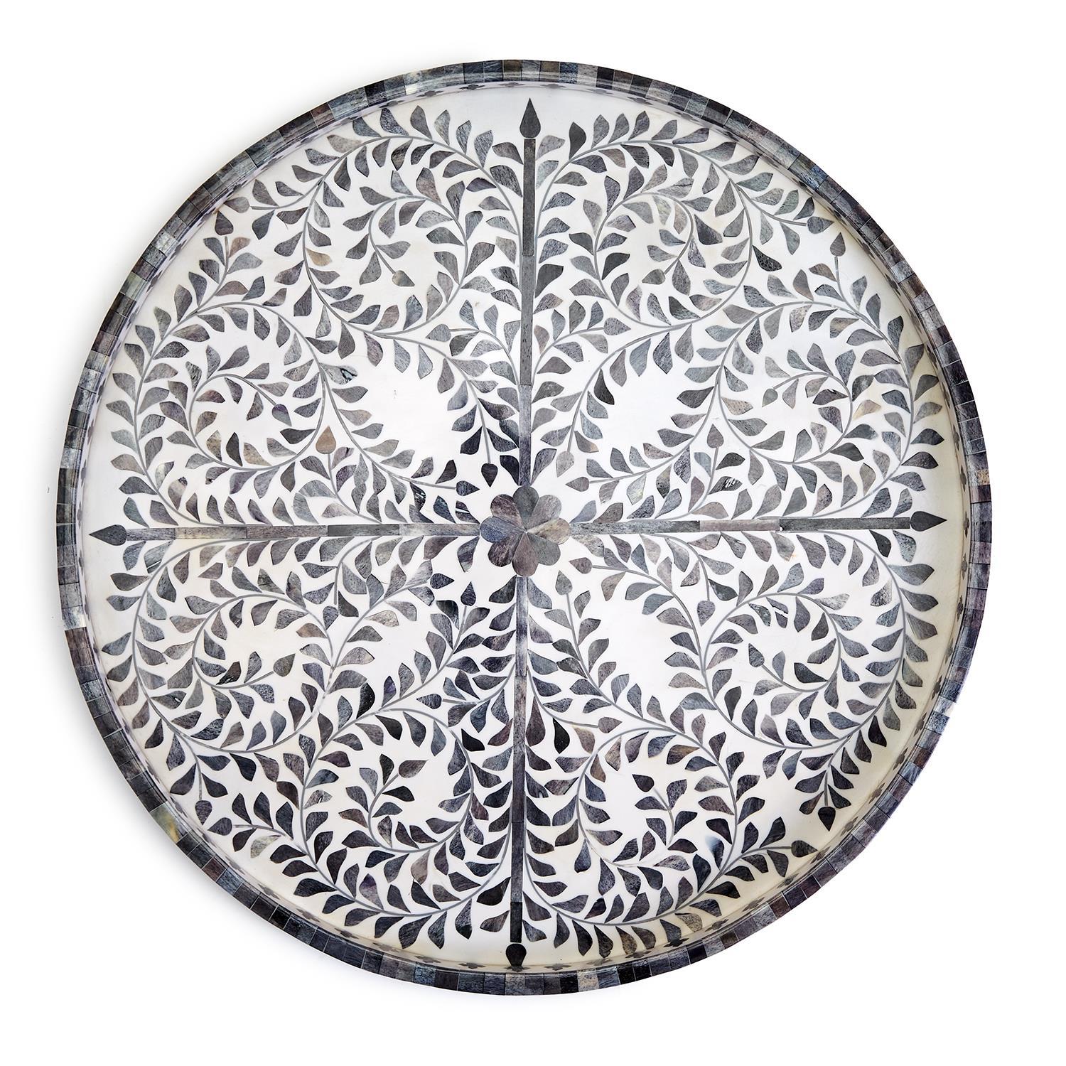 Two's Company Jaipur Palace Gray/Wht Inlaid Decorative Tray