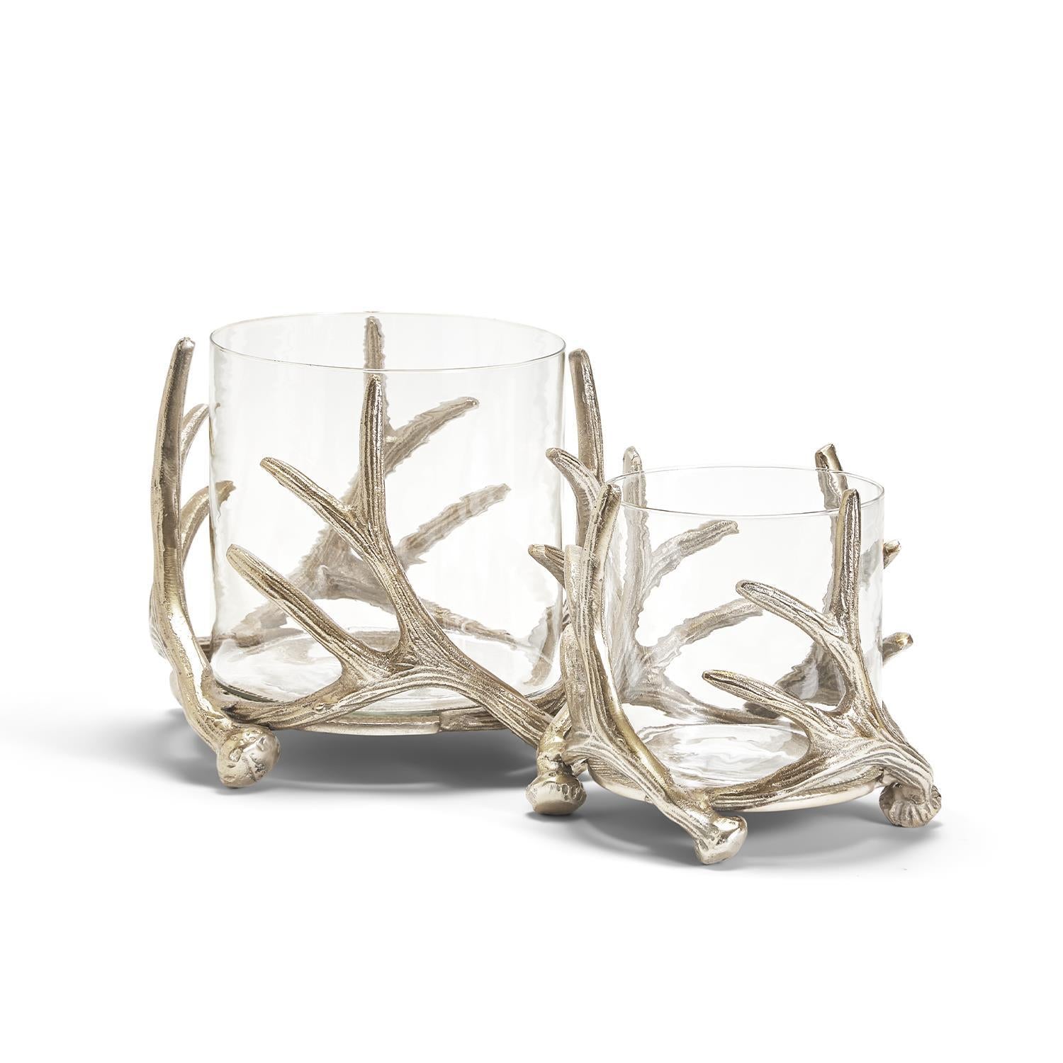 Two's Company S/2 Silver Antler Candleholder & Glass Votive
