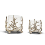 Two's Company S/2 Silver Antler Candleholder & Glass Votive