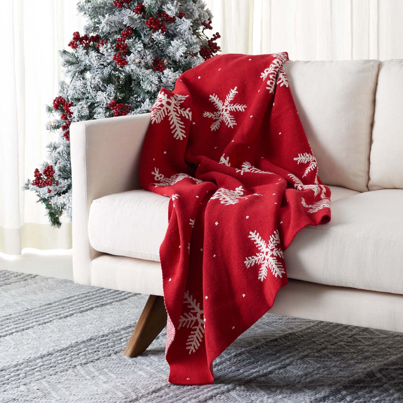 Safavieh Holiday Snow Throw Blanket , HOL2014 - Red / White