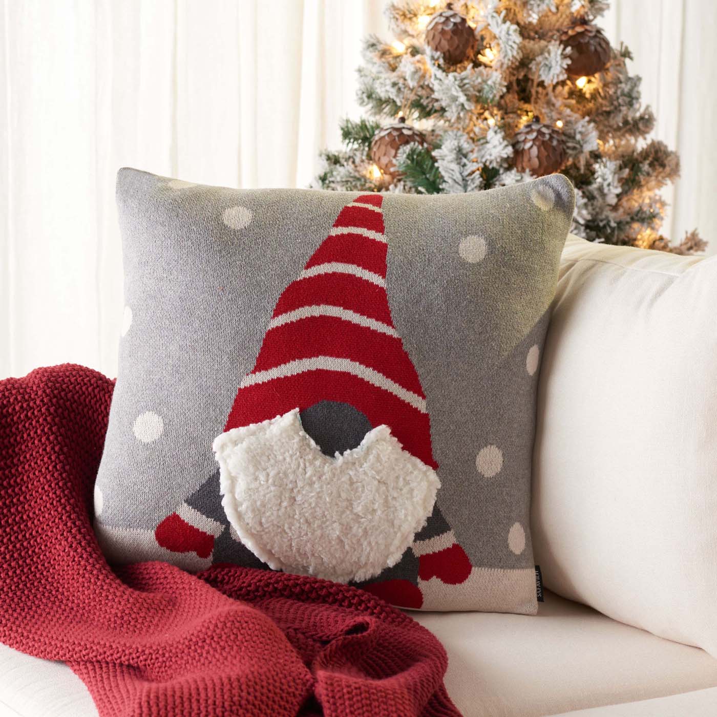 Safavieh Peppermint Elf Pillow , HOL3011 - Grey / Red