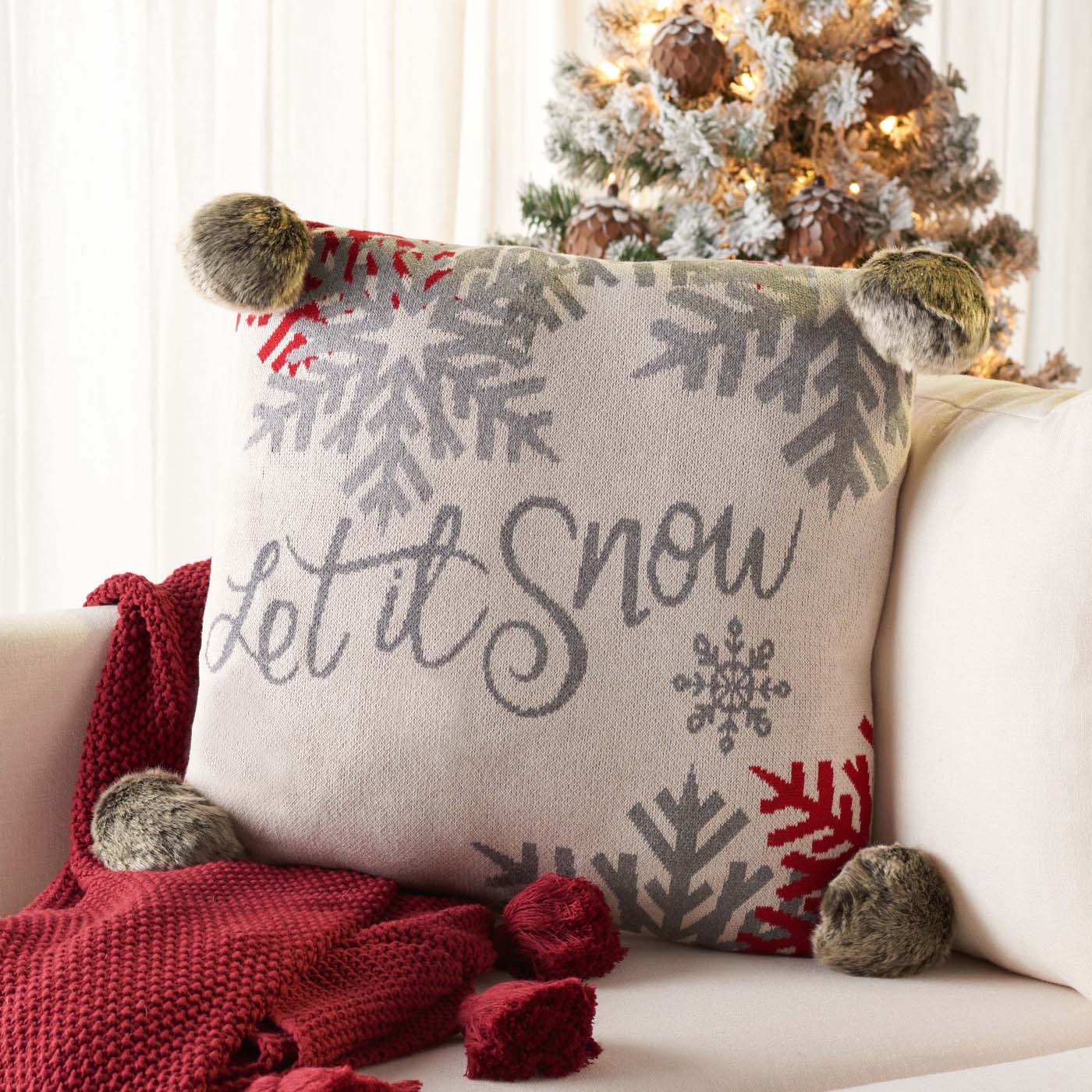 Safavieh Fallen Snow Pillow , HOL3017 - Red / Beige