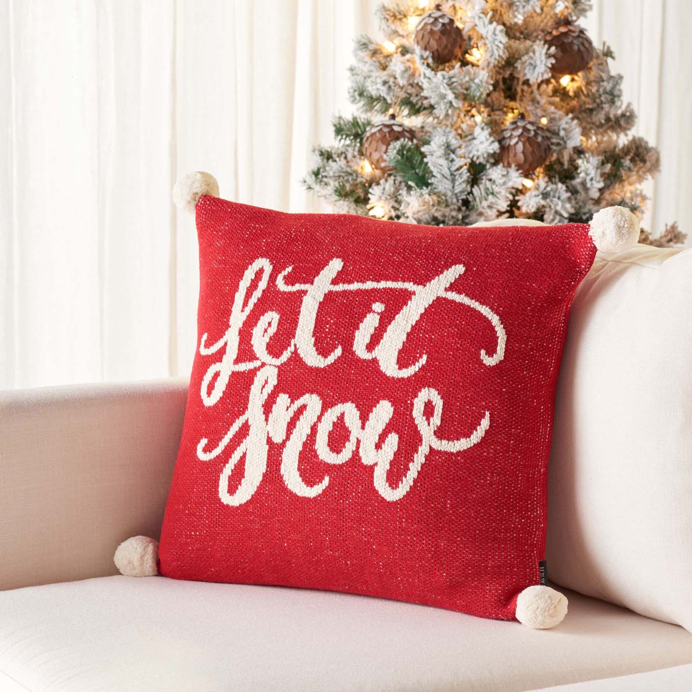Safavieh Let It Snow Holiday Pillow , HOL3018 - Red / White