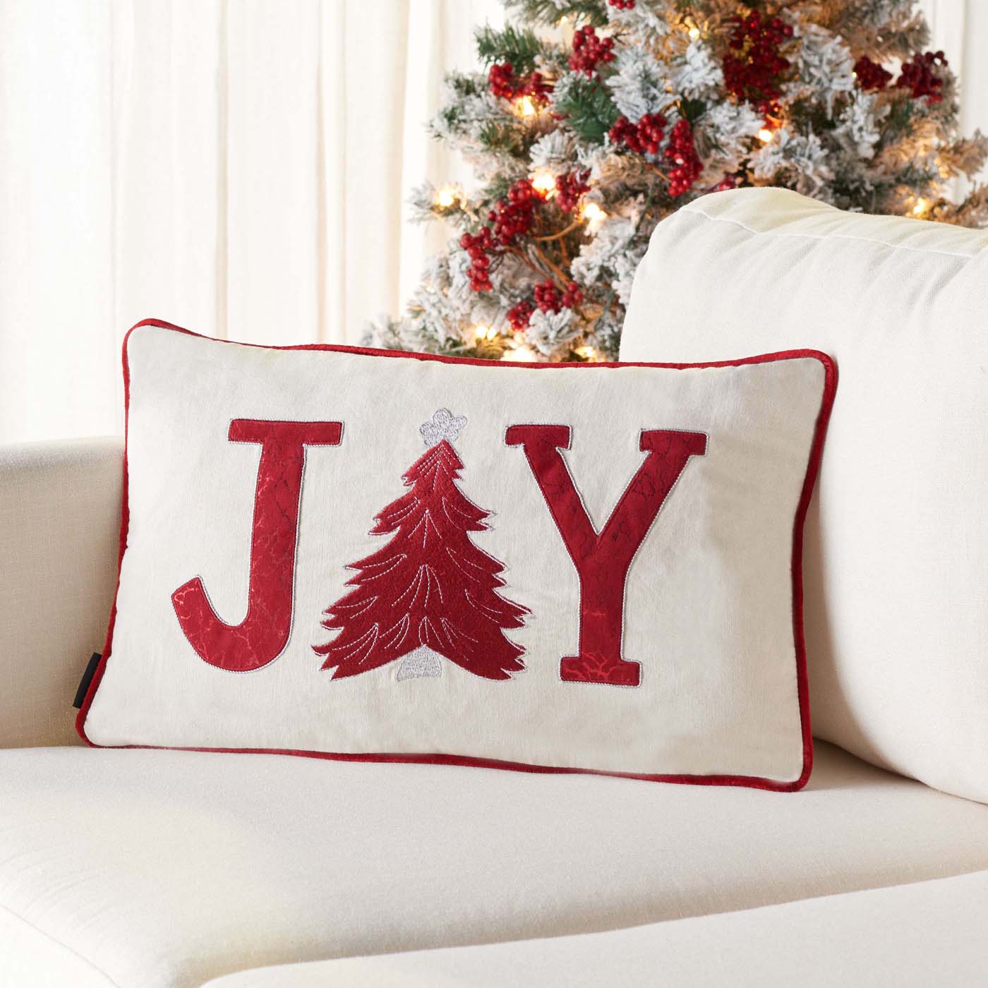 Safavieh Joy Tree Pillow , HOL4004 - Beige / Red